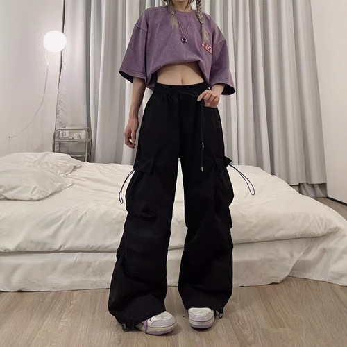 American Street Fashion Quick-Dry Work Pants for Women - Spring and Autumn 2025 Hip-Hop Loose Casual Wide Leg Pants for Summer