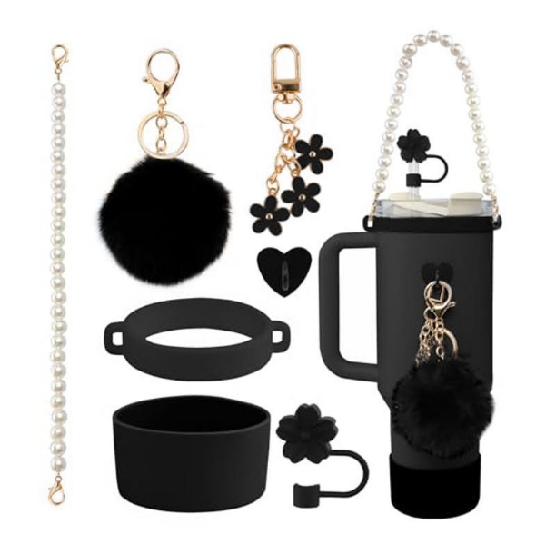Amazon taza de calor cuentas brazalete llavero botella de agua colgante margarita gorra de paja flor colgante taza cubierta