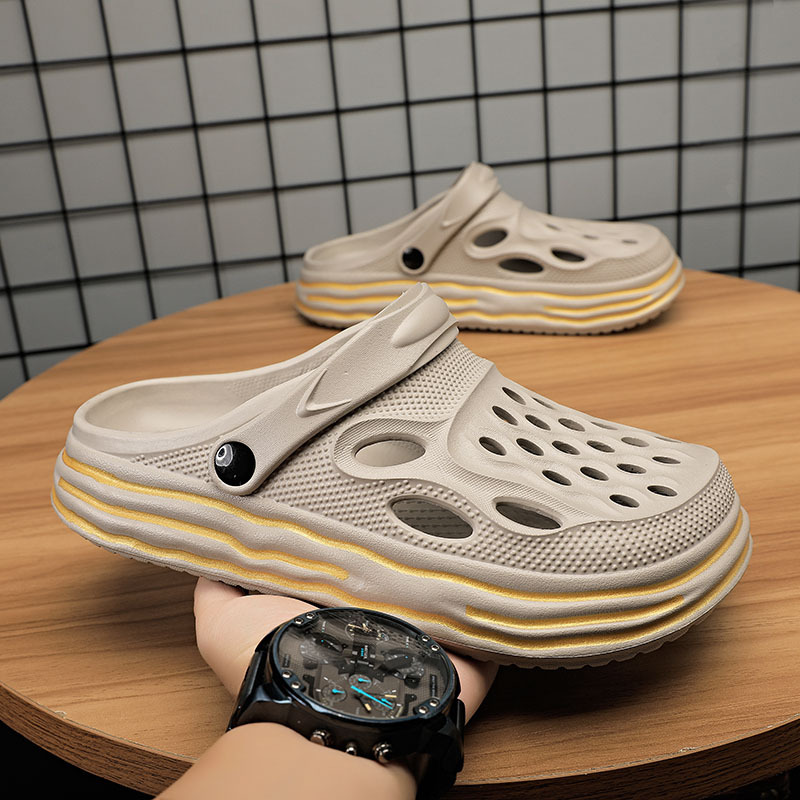 Couple's Summer Hollow Breathable Sports Beach Shoes Men's Casual Non-Slip Soft Top Quality Closed-Toe Slippers Thick Sole_voghion.com