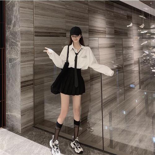 JK uniform shirt skirt dress set women spring two-piece set short skirt long-sleeve t-shirt women autumn