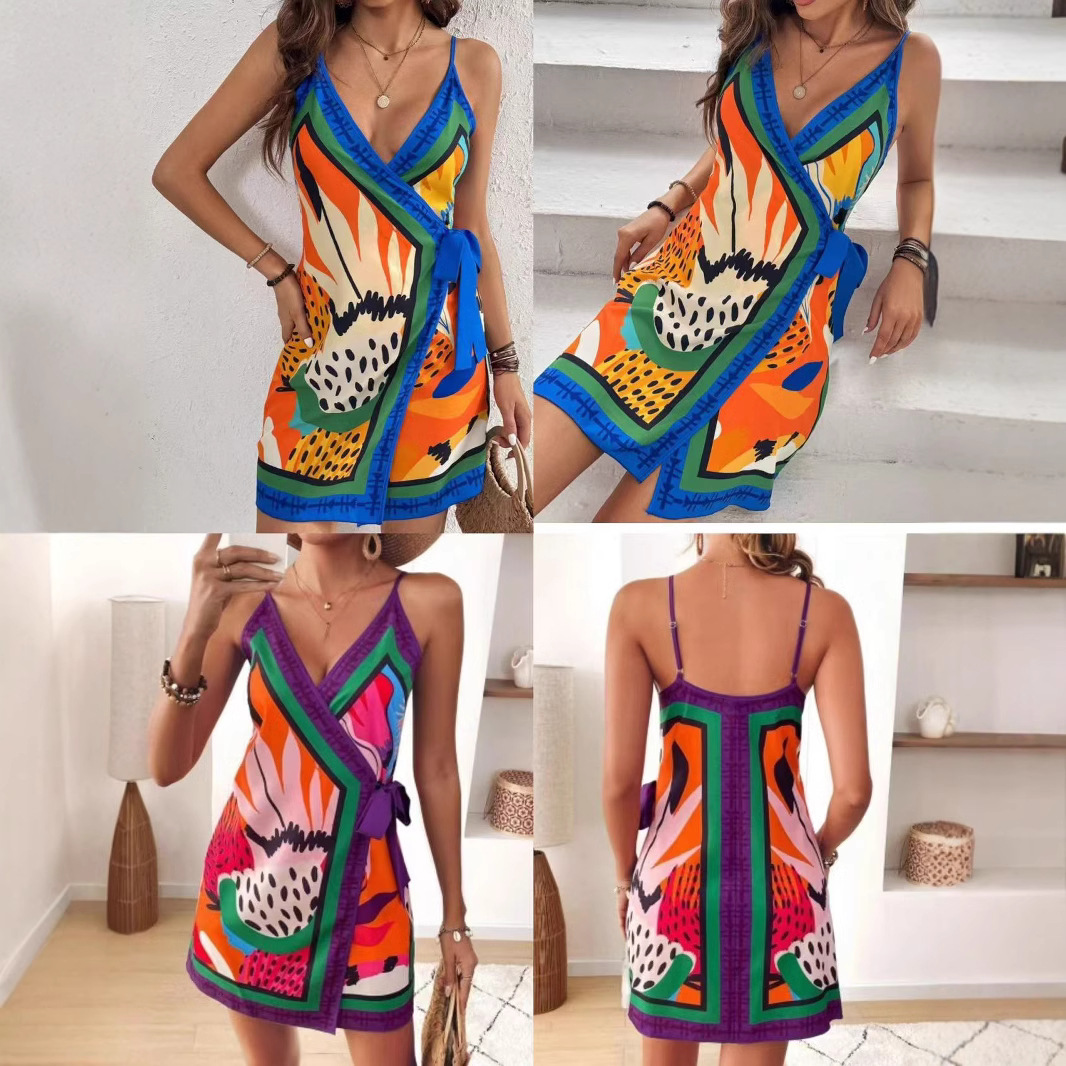 Women's Fashionable Casual V Neck Sundress Tie up Resort Style Spring Summer New Arrival European American Design_ecoleips.com