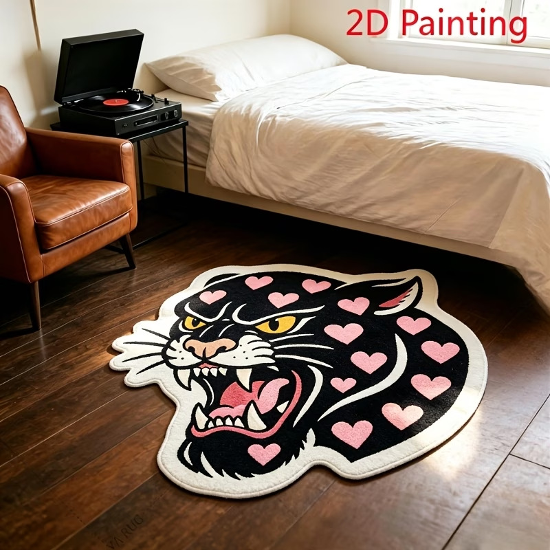 Irregular-shaped tiger head carpet, vintage flame tiger head design floor mat, personalized trendy bedroom bedside rug, cross-border TEMU