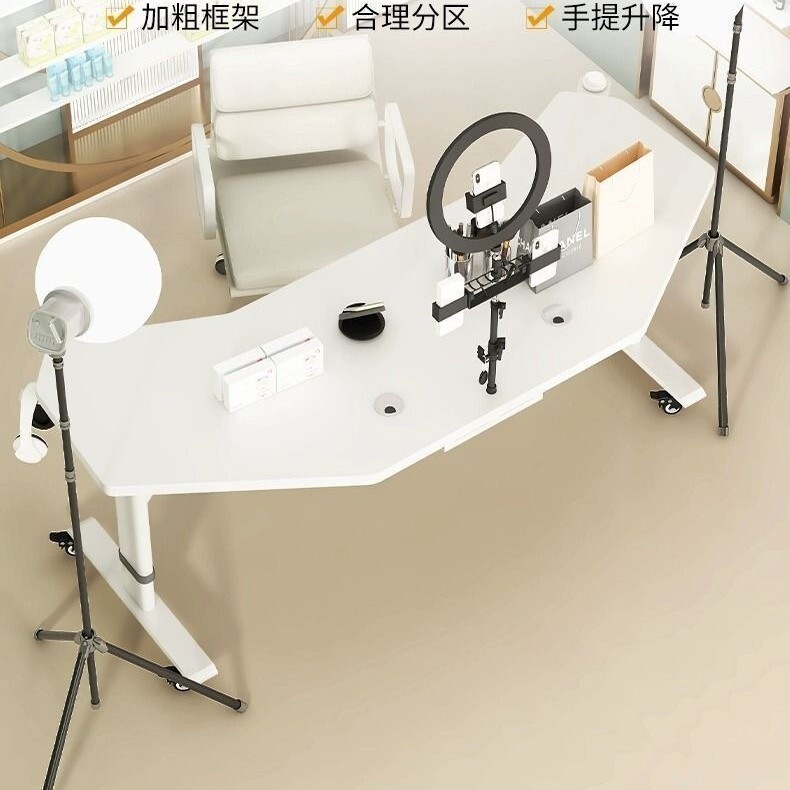 Live Streaming Work Station Adjustable Table, Influencer Product Display Table, Movable Computer Desk, Rotating Adjustable Gaming Desk