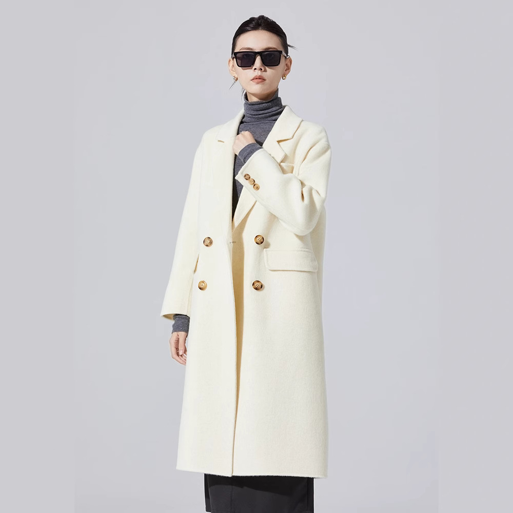 Hepburn Style Long Hair Series Double-Sided Woolen Outwear Wide Version Cocoon-Shaped Double-Breasted Casual 100% Pure Wool Outwear