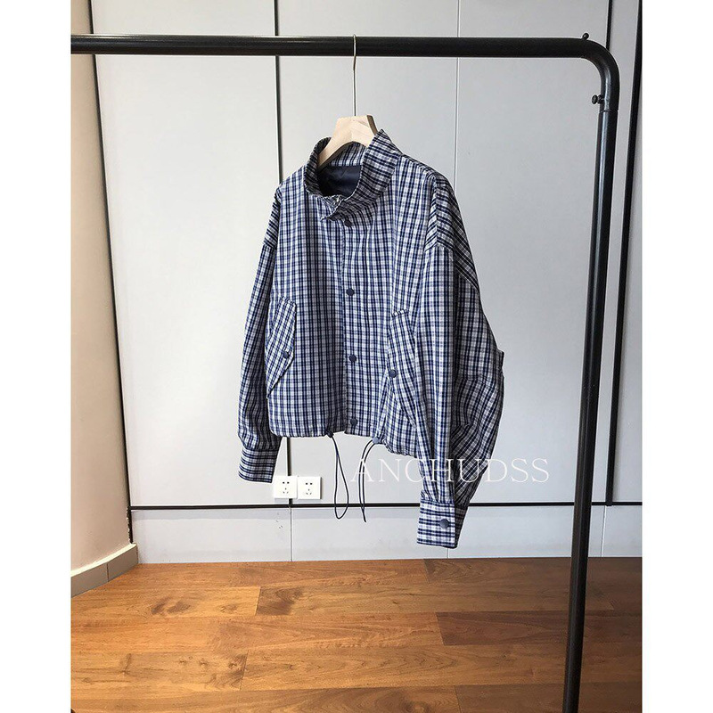 Bari Short Trench Coat, Made from 100% High-Quality Cotton Yarn-Dyed Fabric~! Casual Old Money Style Plaid Stand-Collar Short Jacket Bari Short Trench Coat, Made from 100% High-Quality Cotton Yarn-Dyed Fabric~! Casual Old Money Style Plaid Stand-Collar Short Jacket
