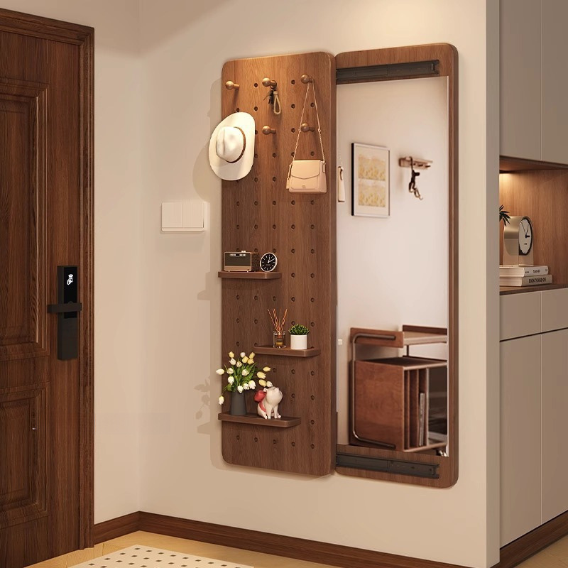 Espejo de vestir de madera sólida, espejo de vestir de todo el cuerpo de empuje invisible, espejo de vestir de vestir