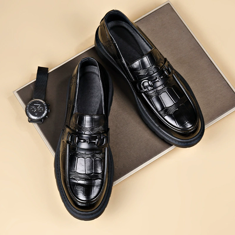 Men's Genuine Leather Dress Shoes in Black, Stylish Trendy Casual Footwear for Men