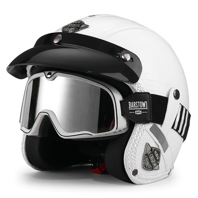 locomotive warm half helmet autumn – Motosiklet dəbilqələri - m-milky-white-plaid-black-and-white-striped-goggles-free-brim-face-towel