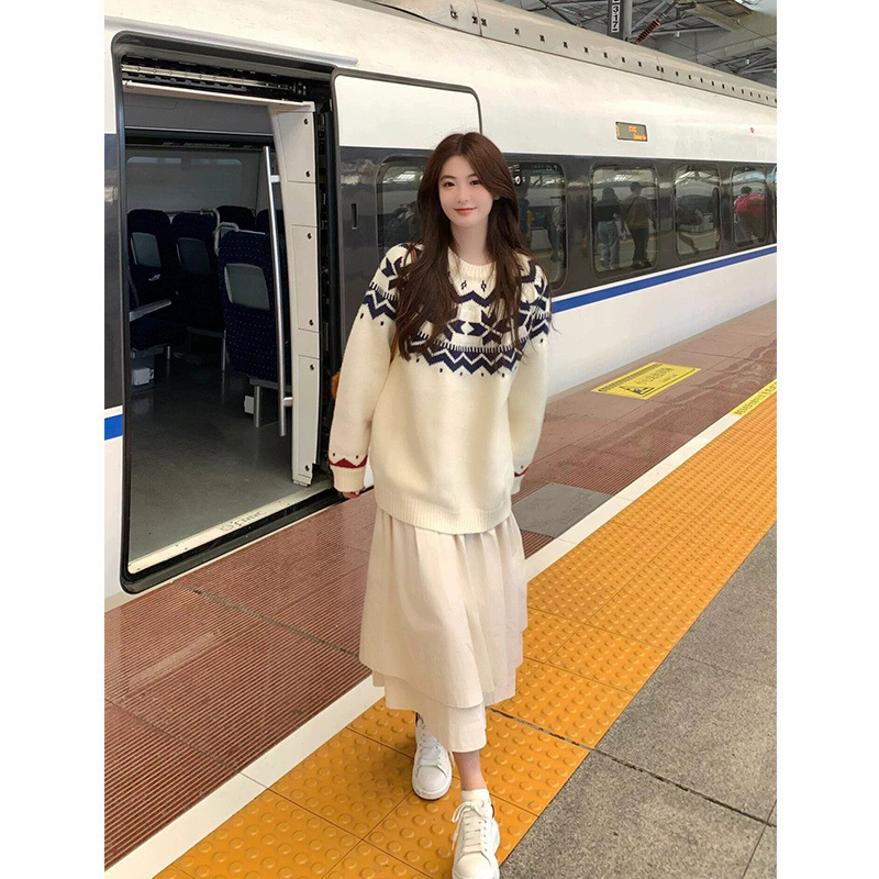 费尔岛毛衣女装秋冬季新款宽松慵懒风软糯圣诞氛围感套头小众上衣|undefined