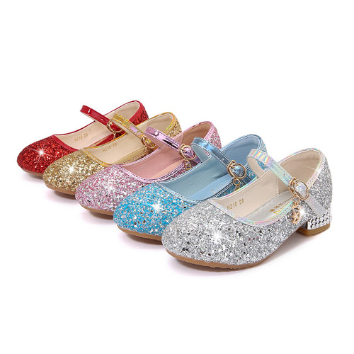 Children's High Heels Fashion Piano Walk Show Performance Shoes Girls Children Leather Shoes Princess Shoes Sparkling Single Shoes
