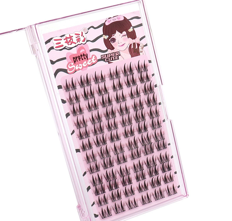 Cluster false eyelashes, double‑pointed wheat‑ear style, natural segmented pre‑made clusters