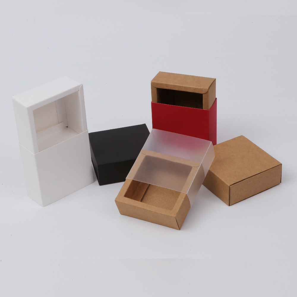 批发黑色牛皮纸抽屉盒 茶叶礼品盒透明PVC白盒化妆品通货包装盒