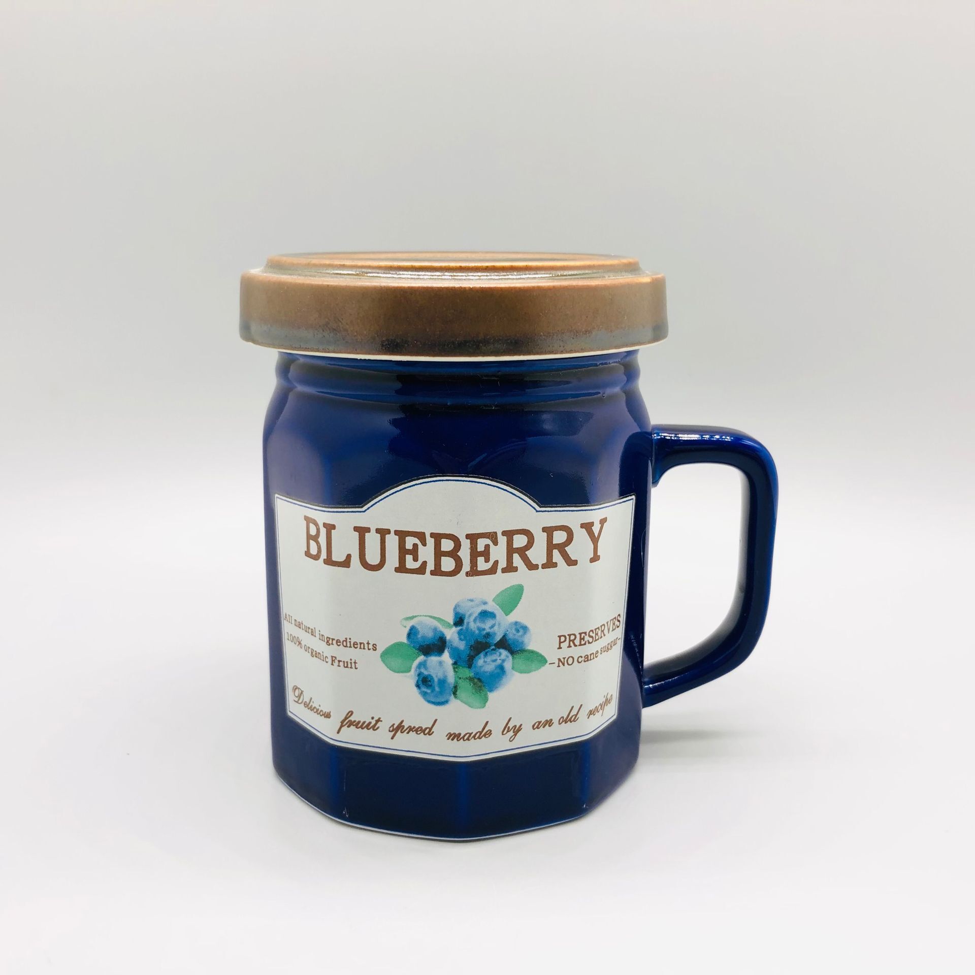 Retro lindo mermelada de fresa Taza de cerámica mermelada de arándanos Taza de cerámica con tapa Taza de cerámica titular de la pluma
