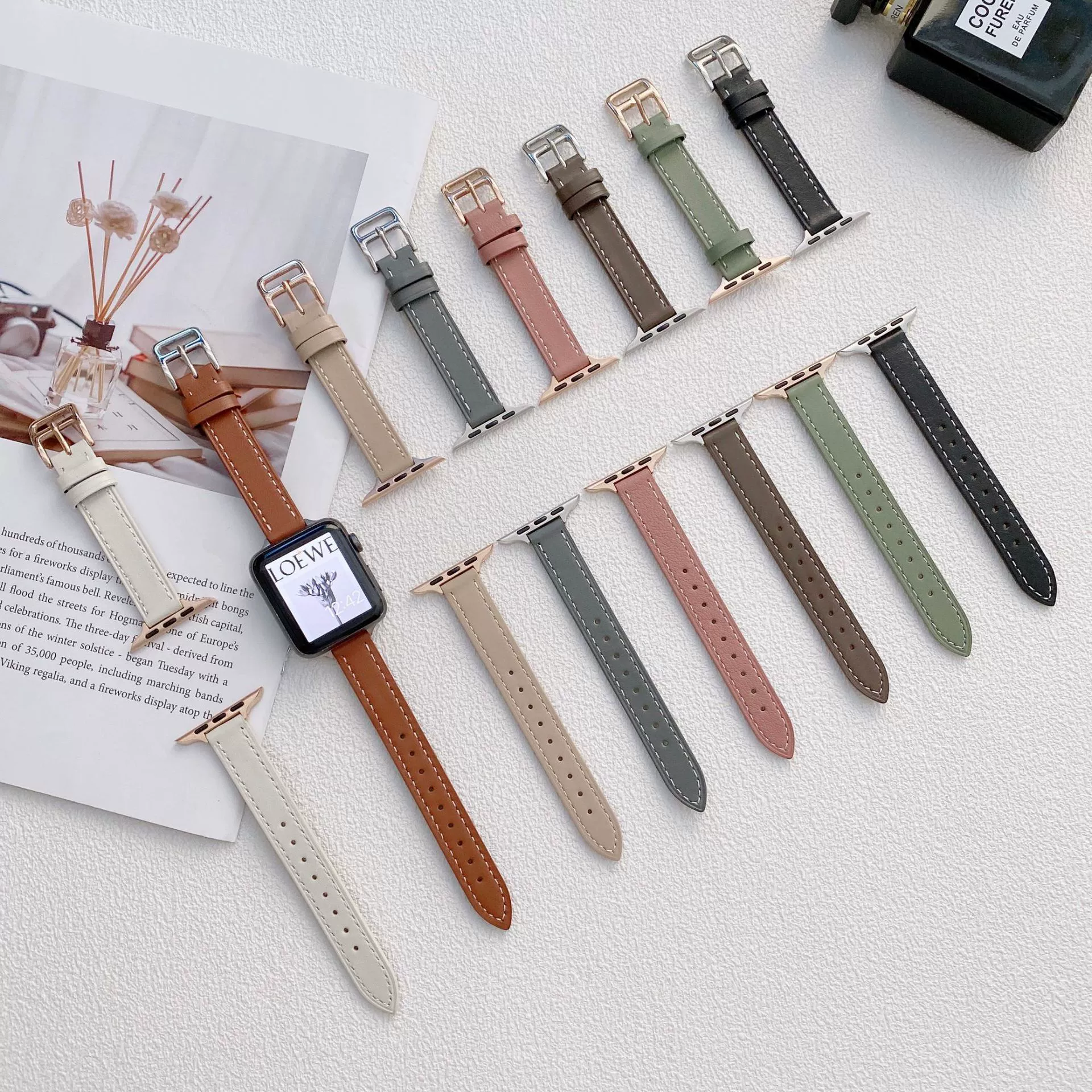 Подходит для Apple Watch Applewatch9 Простая кожаная ремешок iWatch876Se5432 поколение автомобиль тонкая модель