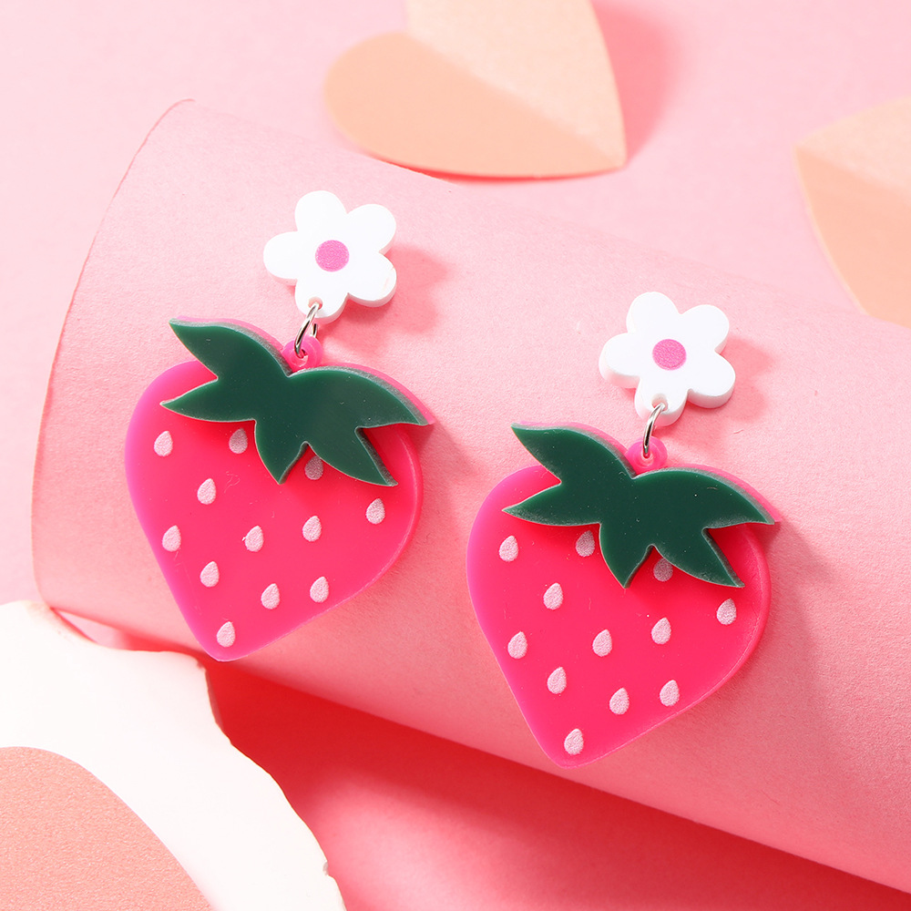 1 Pair Simple Style Flower Strawberry Arylic Drop Earrings display picture 4