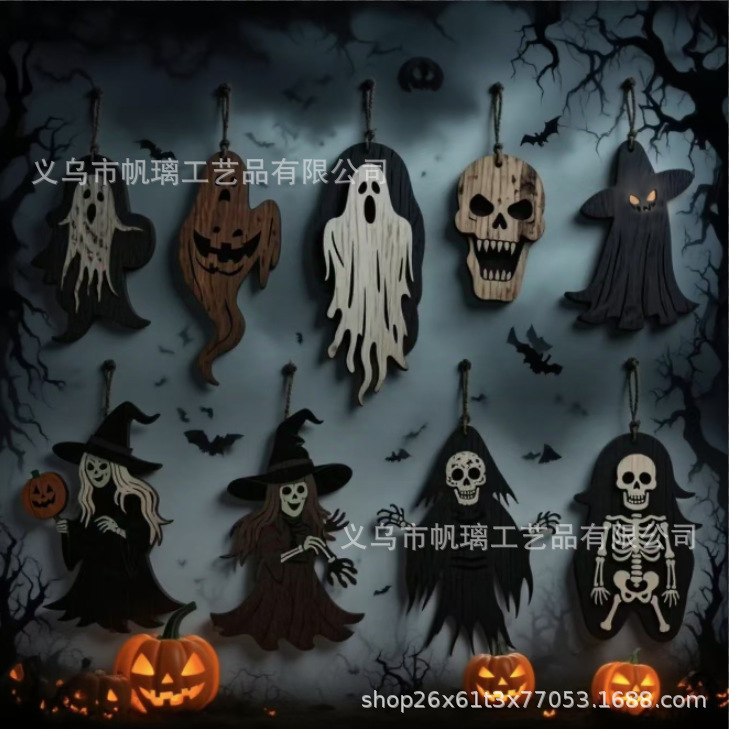 ハロウィンゴーストオーナメントハロウィン木製ゴーストバットスパイダーフェスティバルデコレーションペンダント|undefined