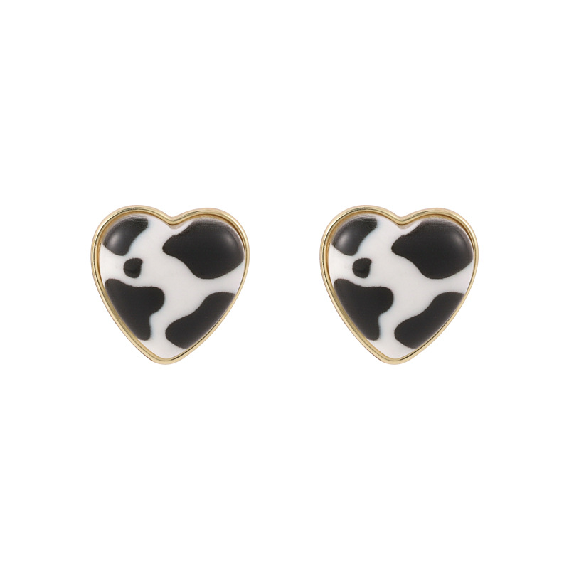 Heart Checkerboard Drop Oil Stud Earrings Wholesale Nihaojewelry display picture 3