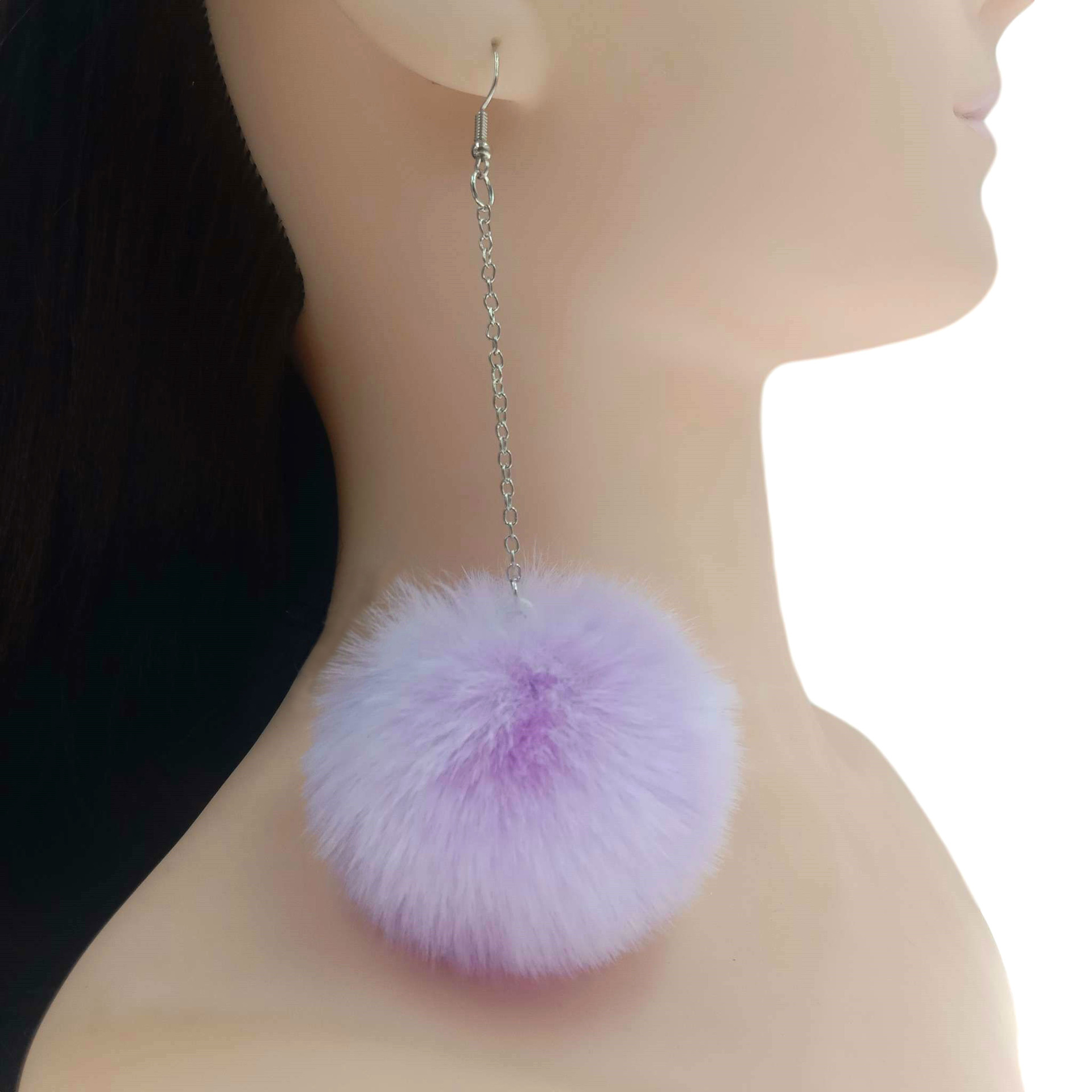 6cm高仿兔狐毛球耳环