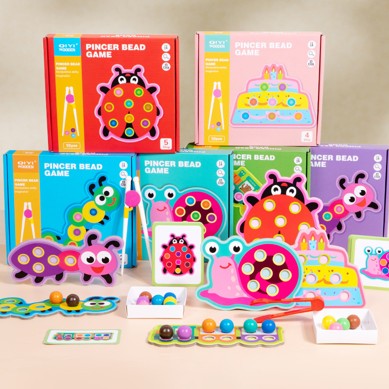Transfronterizo de madera Diversión infantil cuentas de clip avanzadas Iluminación educación temprana juguetes manos en el cerebro juego de coordinación mano-ojo