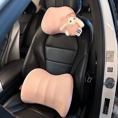 Headrest, headrest neck pillow, cute car - car-accessories-pink-bunny-comfortable-neck-support-headrest-lumbar-support-cushion