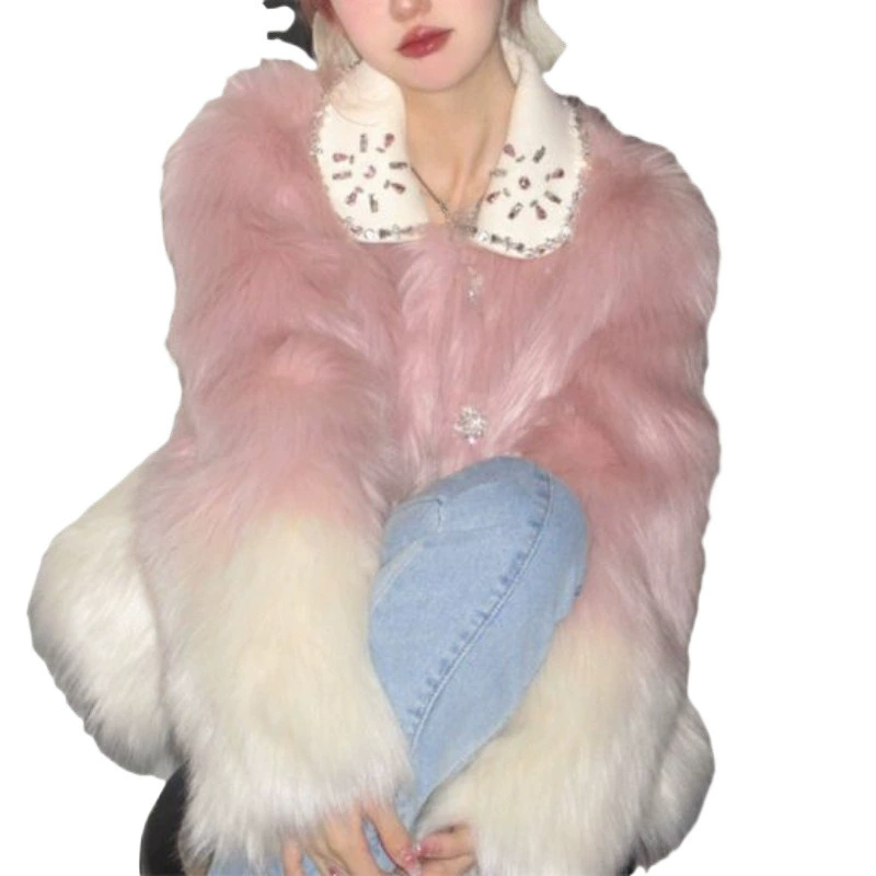 Куртка "Fur-in-one" (мех в одну), осенний сенсорный дизайн, алмазный лацкан, популярная кожаная пряжа/партия волос розовая в этом году