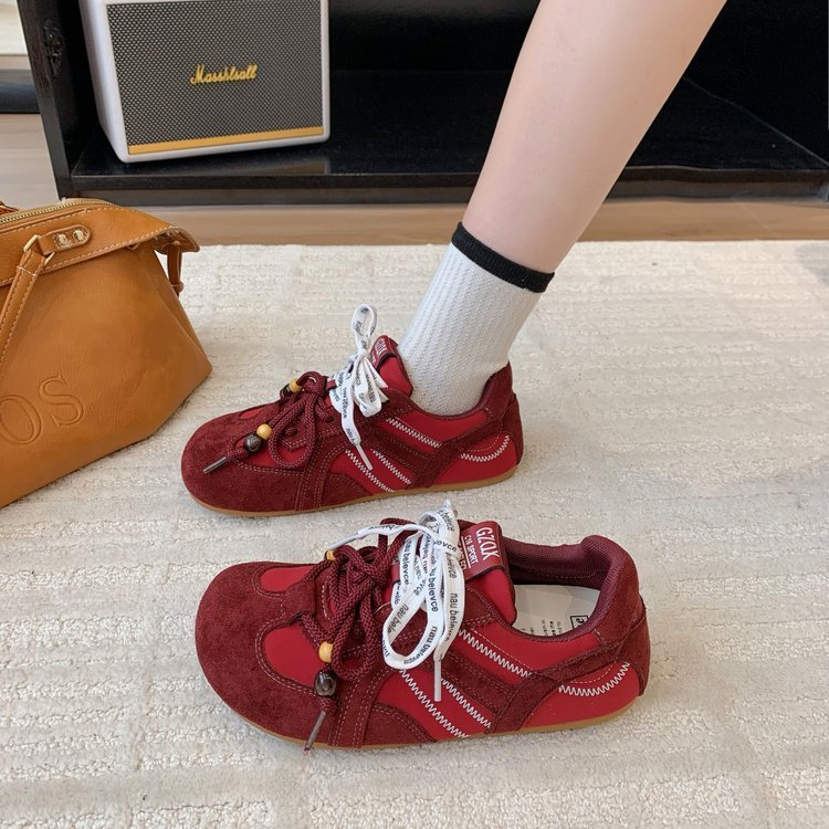 丑萌大头德训鞋女2025秋季新款复古拼色阿甘鞋百搭休闲双鞋带女鞋|undefined