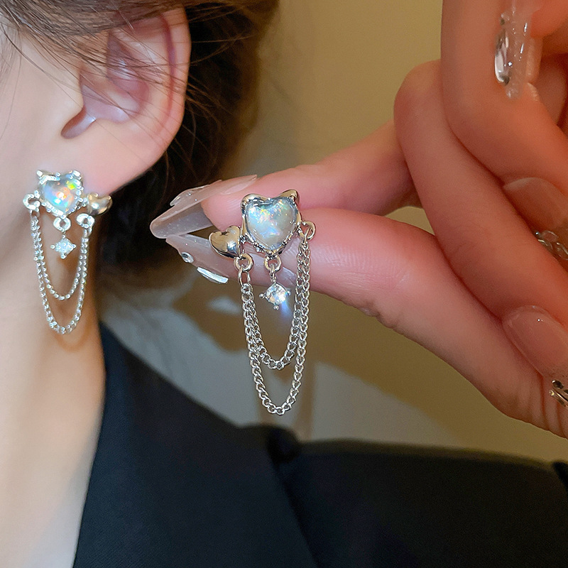 1 Pair Sweet Simple Style Heart Shape Plating Alloy Rhinestones Glass Drop Earrings display picture 1