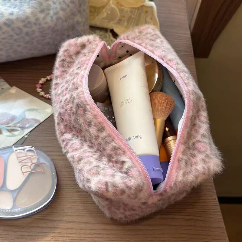 2025 New Pink Leopard Print Cosmetic Bag Women's Portable Travel Storage Bag Cosmetic Storage Bag Toiletry Bag