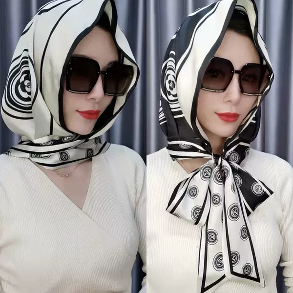 [Double-sided Double-layer] New Spring and Summer Sunscreen Multi-purpose All-match Li Brocade Satin Silk Scarf Hat Headscarf Hat Windproof, Dustproof and Moisture