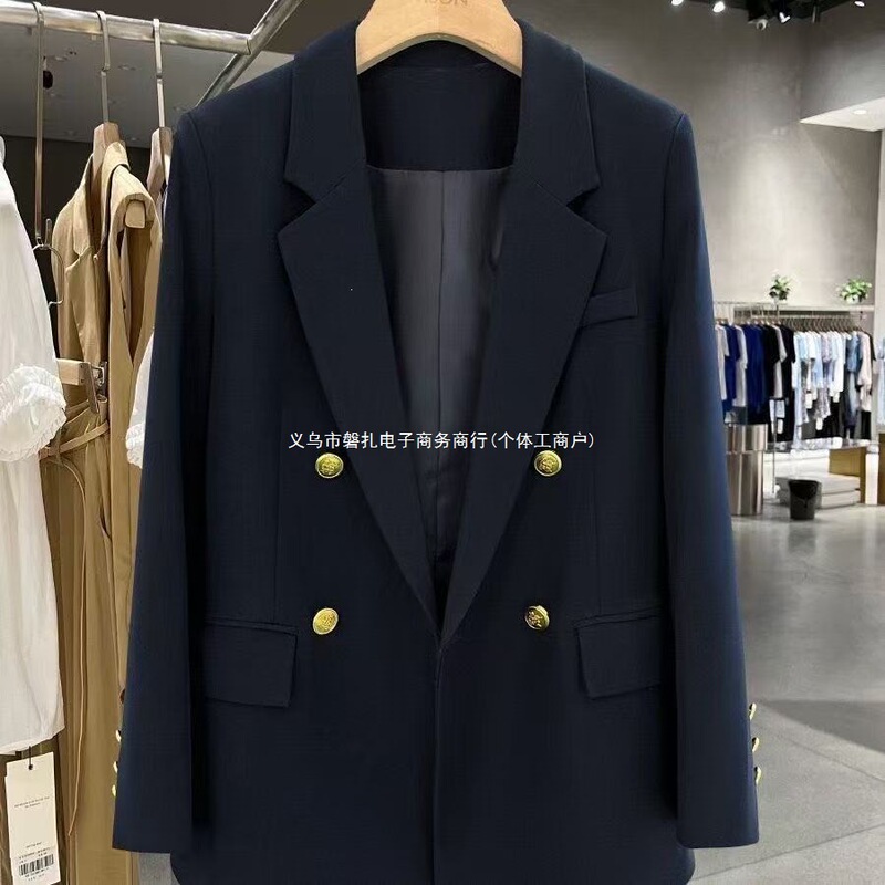 2025 Autumn Navy Blue Casual Blazer New Formal Simple Commuting Versatile Women's Long Sleeve Rabbit Fur Suit 2025 Autumn Navy Blue Casual Blazer New Formal Simple Commuting Versatile Women's Long Sleeve Rabbit Fur Suit