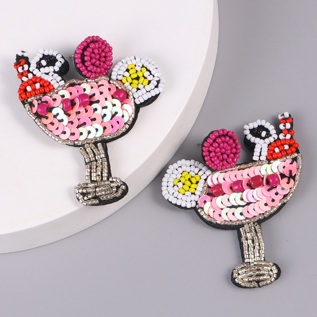 Fashion Wine Glass Resin Sequins Drop Earrings display picture 2
