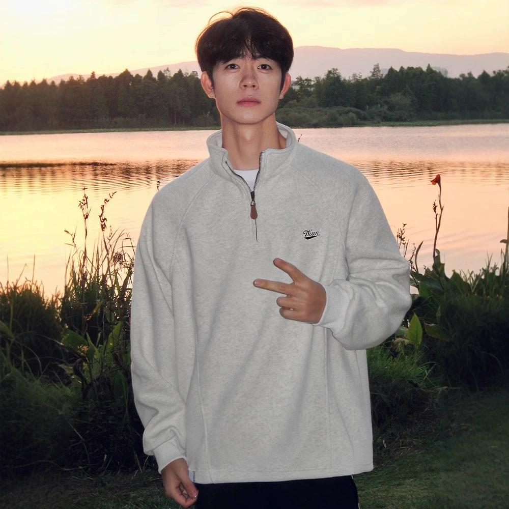 Плюшевый американский воротник с полузастежкой-молнией свитер мужской осенней и зимней одежды тяжелый без шляпы топ с длинными рукавами