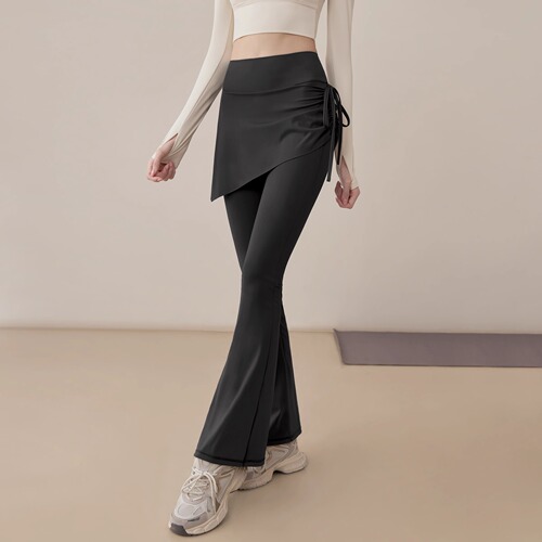 Micro-tender yoga pants for women fake two-piece high-waist lifting sports fitness clothing Pilates training cover skirt with ass curtain