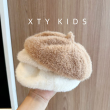 韩版宝宝贝雷帽毛绒保暖秋冬女柔软防风纯色百搭婴幼儿童护耳帽子