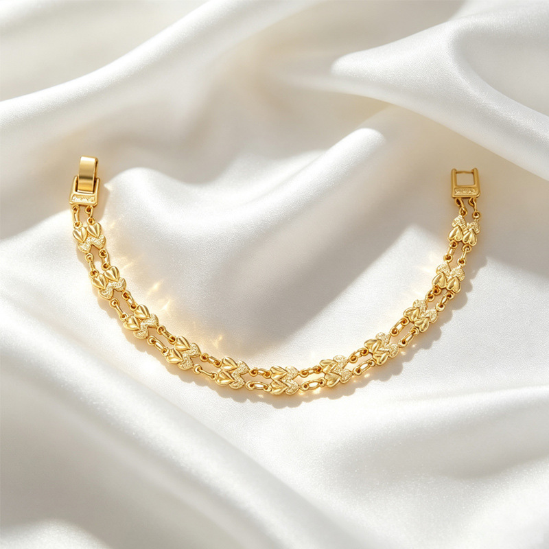 Pulsera de Doble Corazón de Aleación de Cobre con Baño de Oro de 14K para Regalo