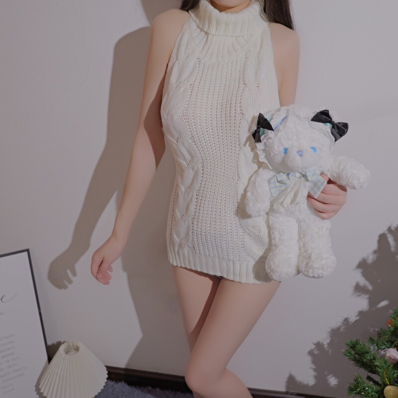 Yemeimomo Sexy Lingerie High Neck Backless Hollow Sweater Short Skirt Sexy Sweater Temptation Passionate Pajamas Uniform