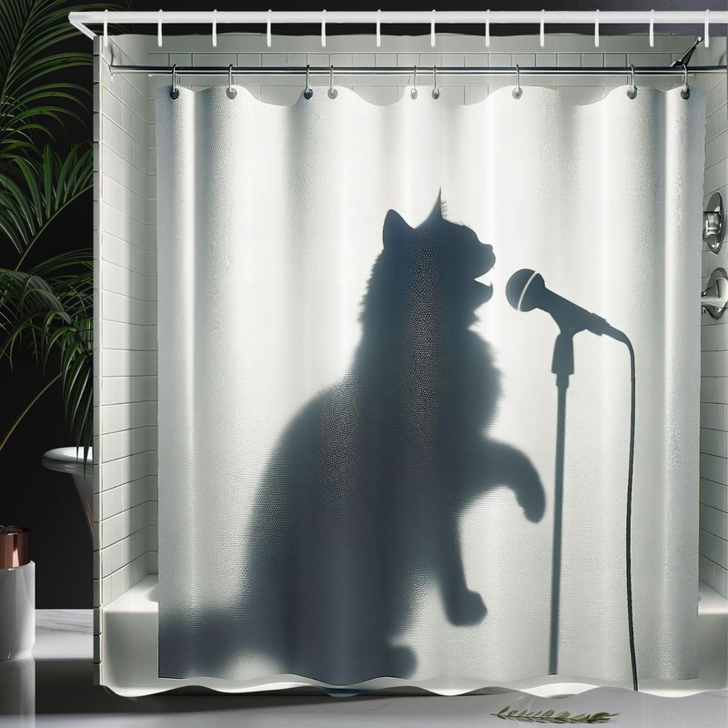 猫シャワーカーテン レトロ ハギー ブラウン 子猫柄 ユーモア ジョーク テーマ バスルーム シャワーカーテン セット フック付き|undefined