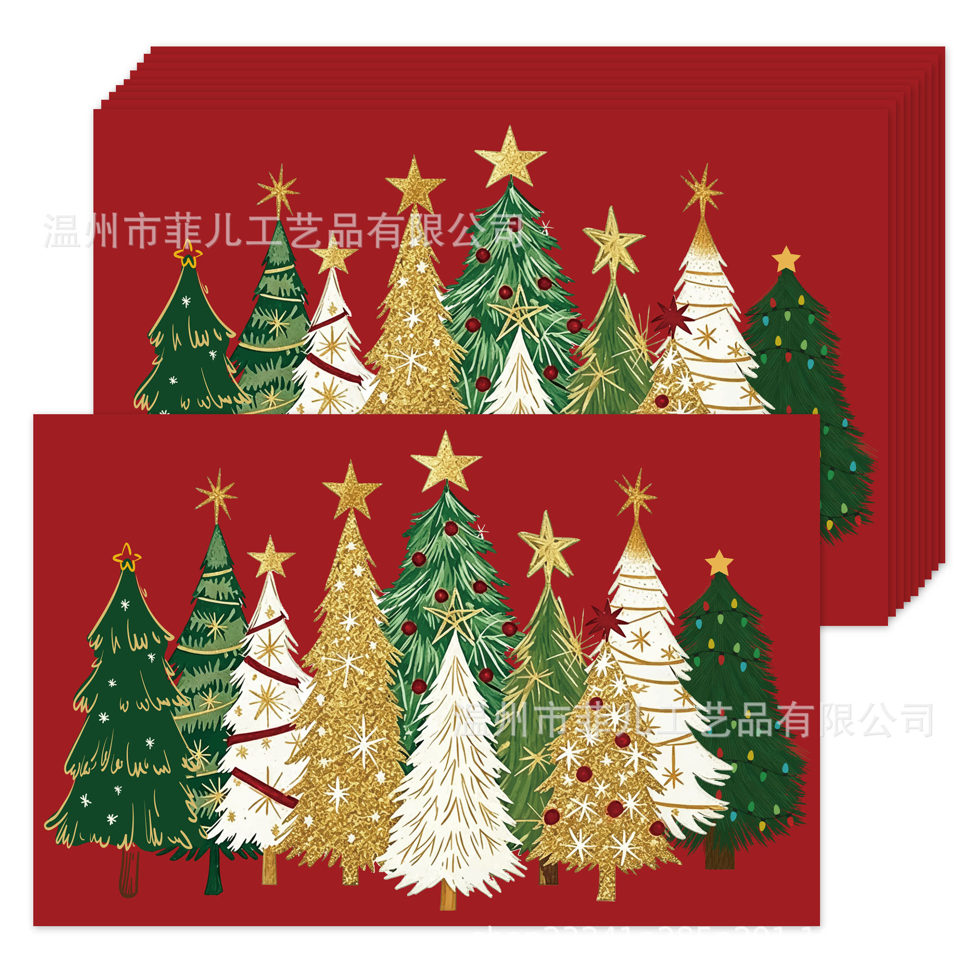 Ca175 Red Christmas Tree Square Placemats Christmas Party Decoration Holiday Party Disposable Placemat Paper