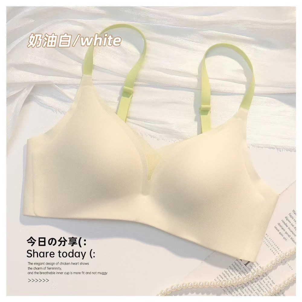 0021 simple brillante sin costura de una sola pieza taza de jalea delgada ropa interior de las mujeres soporte superior cómodo sujetador inalámbrico