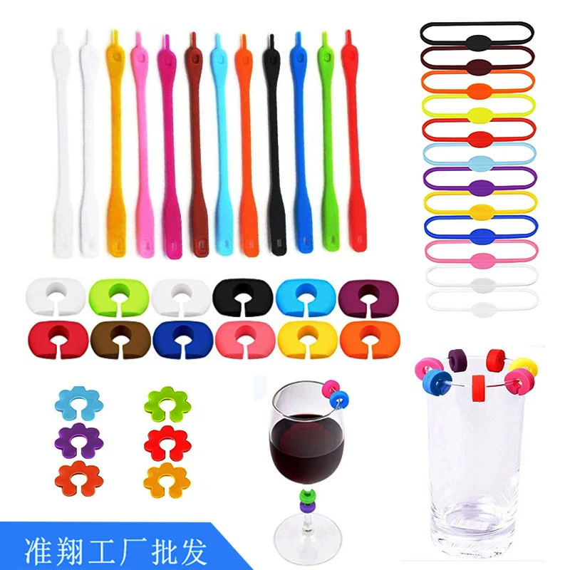 Прямые поставки с завода: 12/24 цветных маркеров для винных бокалов для вечеринок в баре, маркеры для бокалов с красным вином, силиконовые идентификационные бирки.