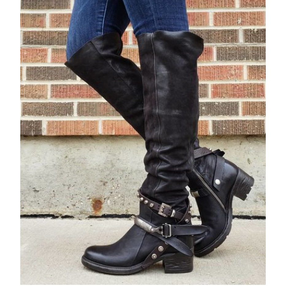 Women's Shoes new belt buckle long boots women's boots thick heel medium heel large size 40 43_voghion.com