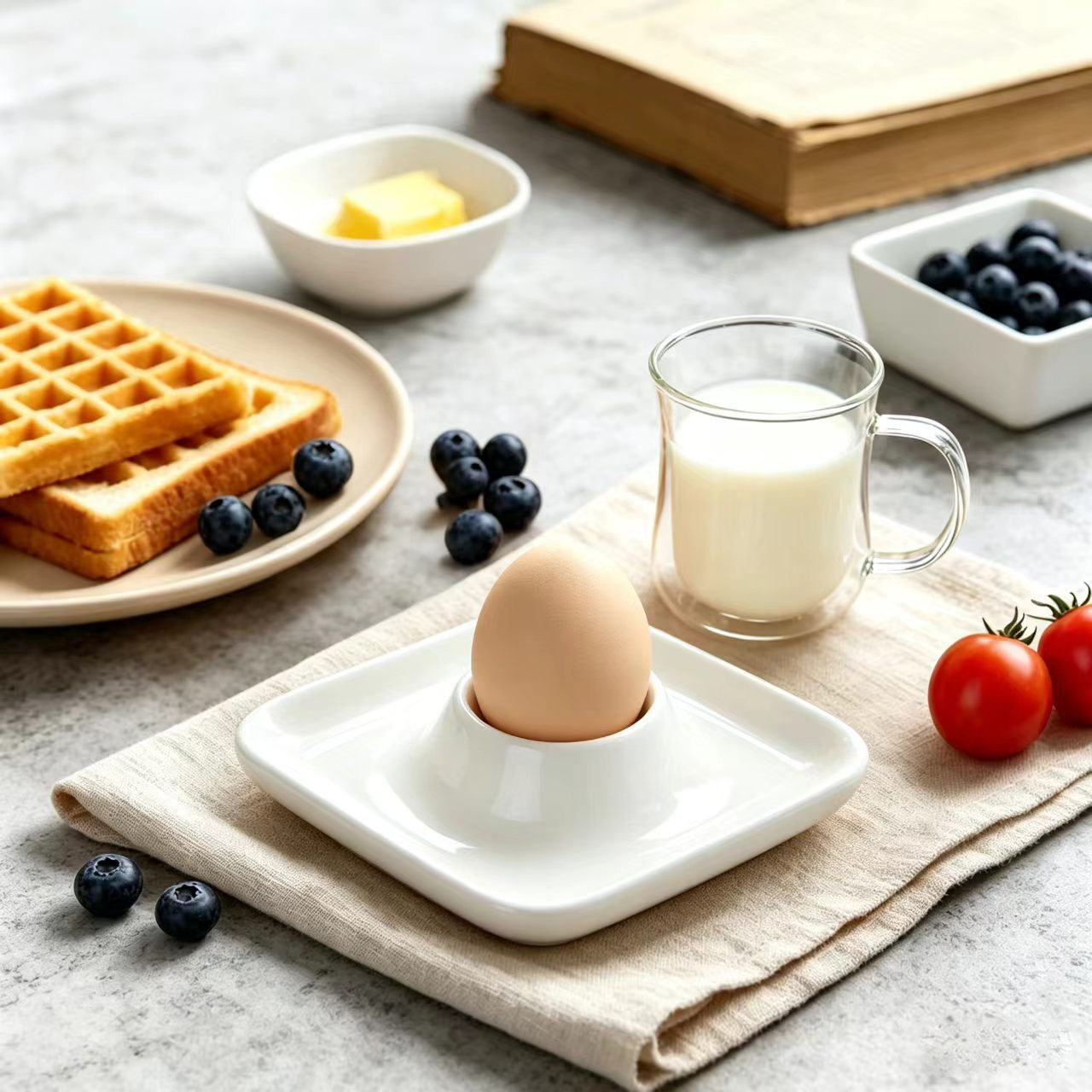 White stackable ceramic egg cup, special holder for soft-boiled eggs, home breakfast egg tray, breakfast tableware storage