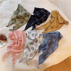 2025春夏の新型腰果花三角巾女性文芸レトロ綿麻小襟巾日系ヘアバンドシルクタオル