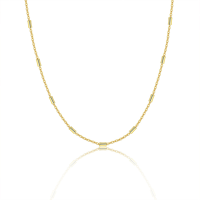 Colar dourado de camada única, corrente lisa, joia de alta qualidade, design de nicho com barra redonda pequena._voghion.com