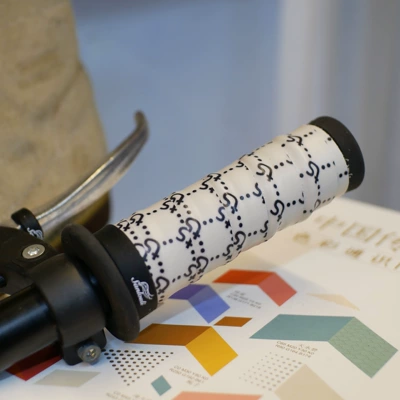 Genuine Leather Handlebar Cover Handmade: Motorcycle Handle Cover - black-and-white-geometric-calf-with-a-pair-of-bones