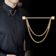 法式衬衫领双链条流苏方形拖领花男士正装饰品金属领角针法式领针