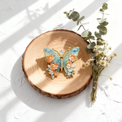 Exquisite Light Luxury High-End Decorative – Yaxa sancaqları - blue-wings-yellow-flower-butterfly-brooch