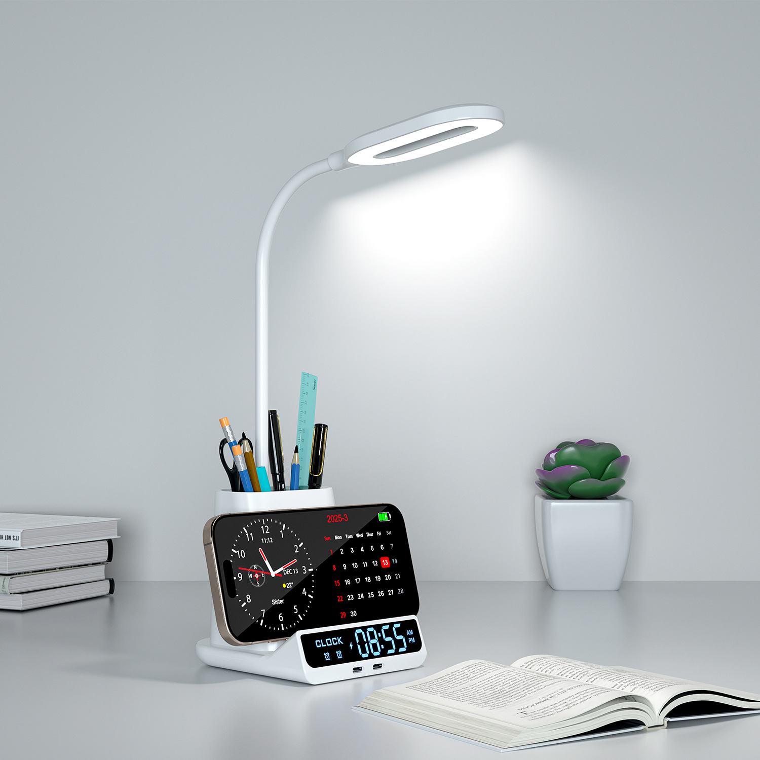 Cargador inalámbrico de portador de bolígrafo de carga inalámbrica de teléfono móvil transfronterizo para estudiantes de lectura de dormitorio de cabezal de cama lámpara de escritorio de protección de ojos