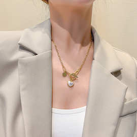 韩国时尚珍珠爱心链条项链ins冷淡风气质时尚锁骨链蛇骨链项饰女