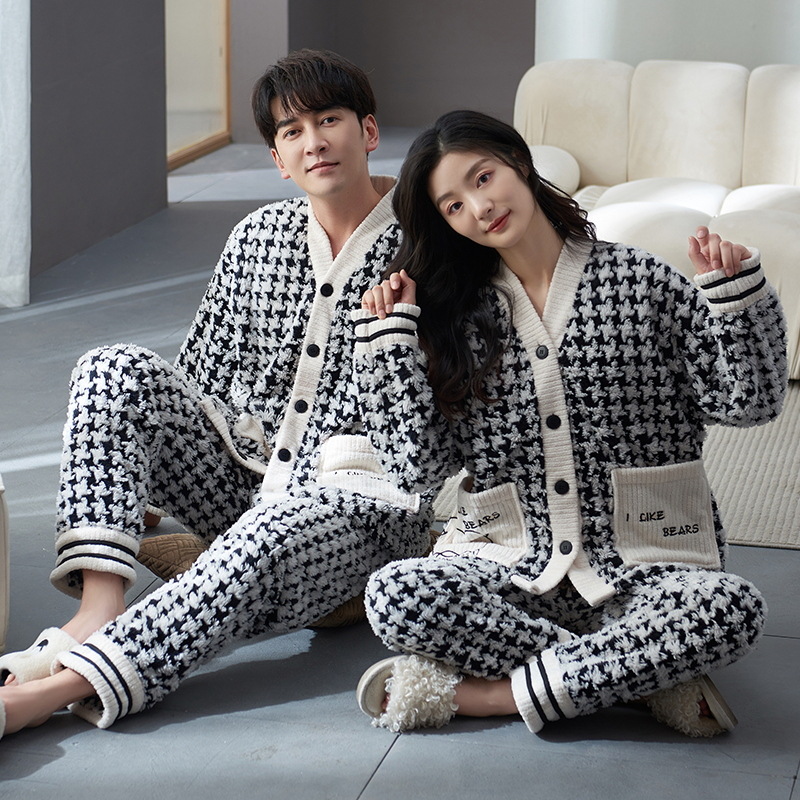 Pareja Pijamas Mujer Otoño e Invierno franela hombres engrosada forro polar lindo dulce ropa de abrigo homewear traje